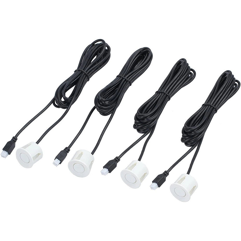 Trade Shop - Kit 4 Sensori Parcheggio Per Auto Retromarcia Posteriori Bianchi Con Led Display -