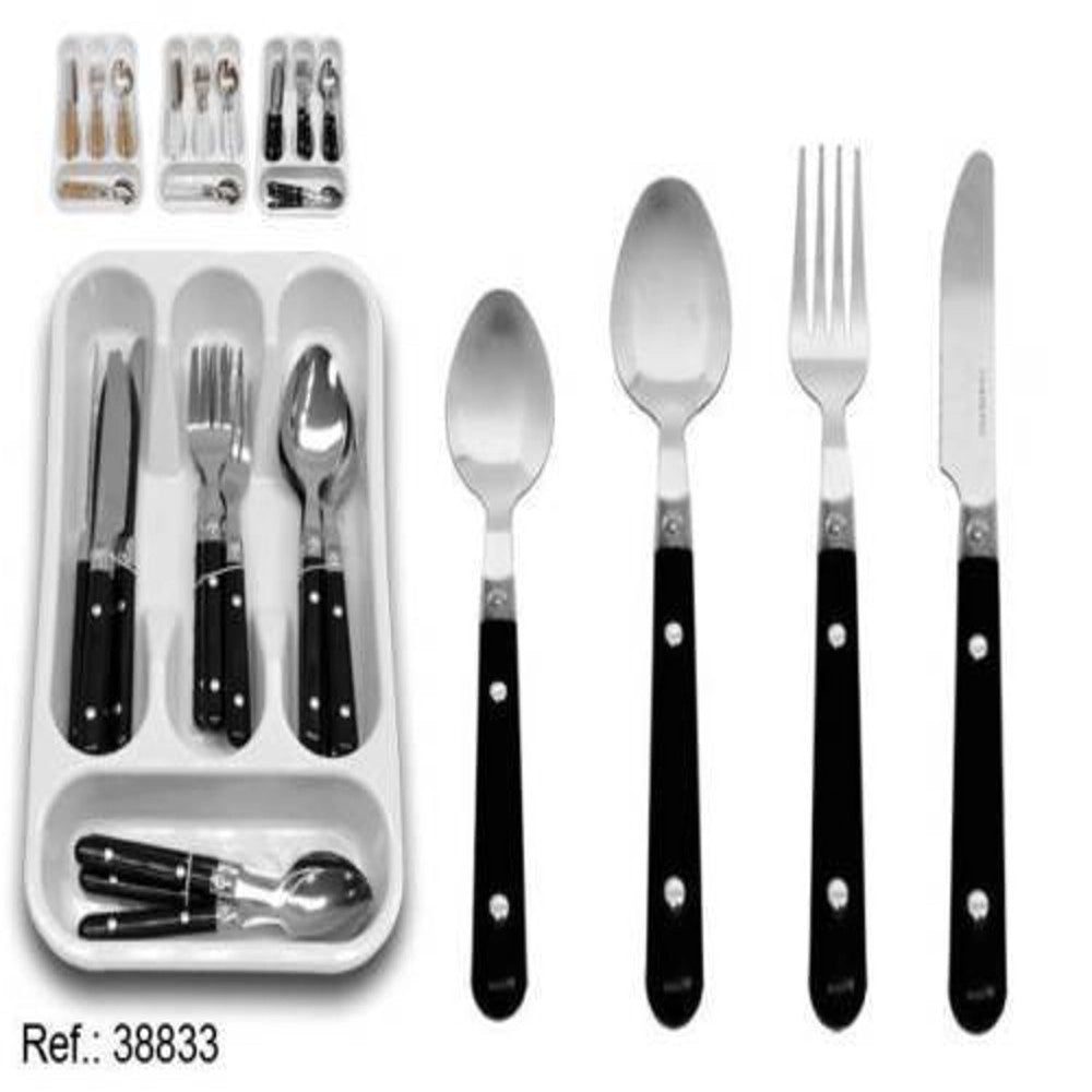 Trade Shop - Set Di Posate E Portaposate Servizio Cucina 16 Pz Con Manici Colorati Idea -
