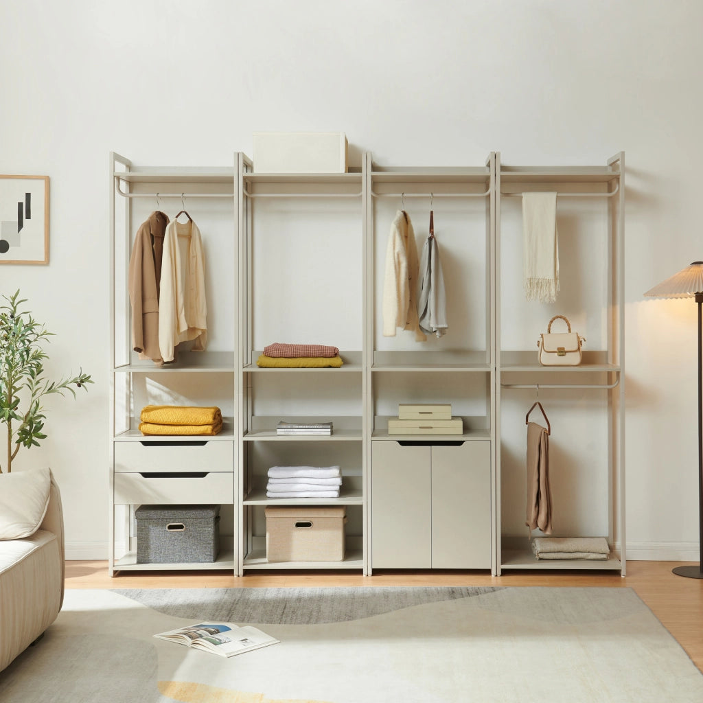 Stand Appendiabiti Jässaatka in Acciaio con 2 Cassetti e 4 Ripiani 200 x 61 x 40 cm - Grigio [en.casa]