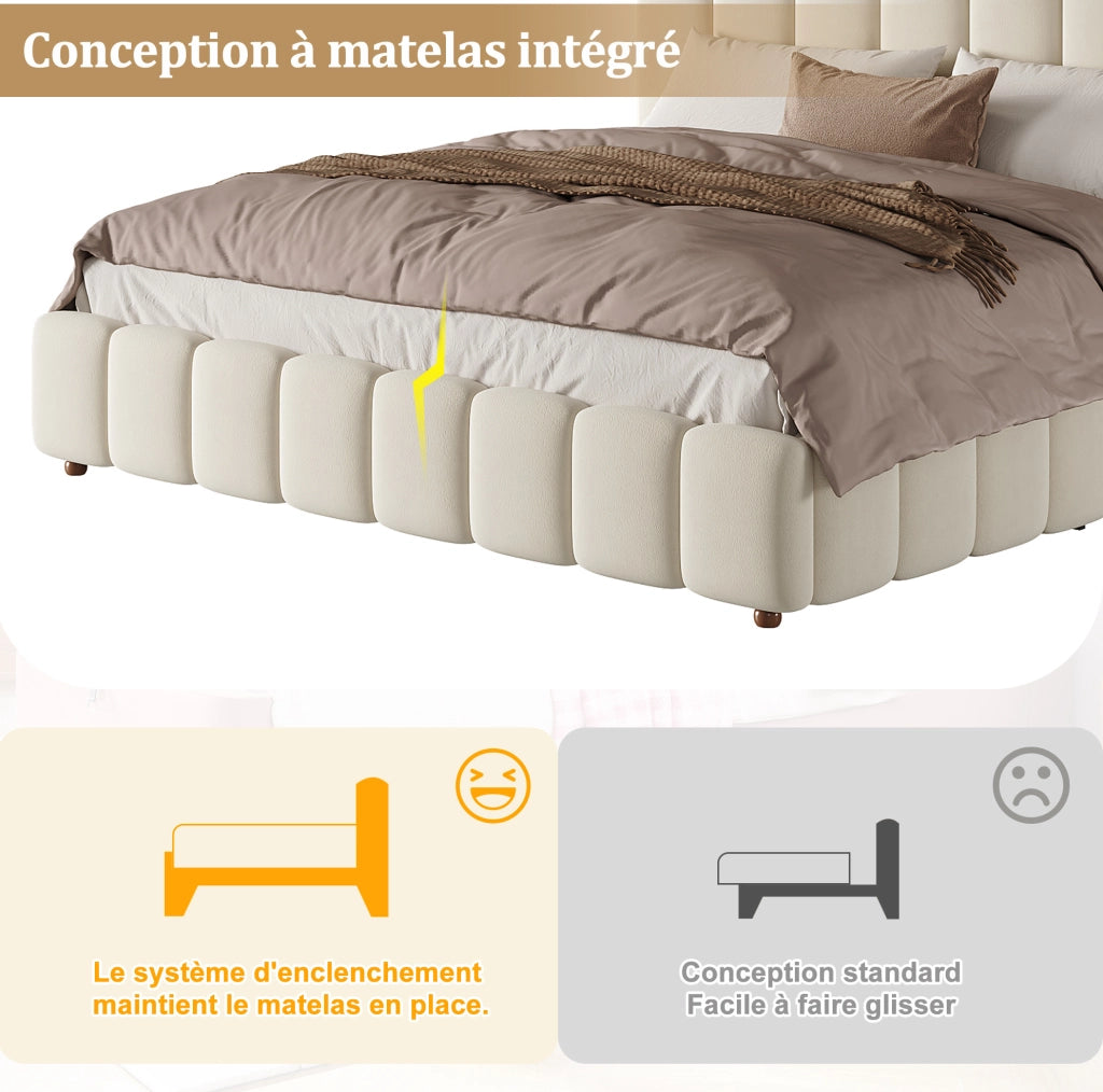 Letto matrimoniale 180x200 cm con contenitore e sollevamento idraulico; velluto beige