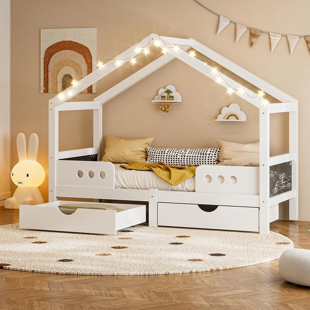 Letto bambino con tetto?- Xylo - 90x200cm 2 cassetti legno
