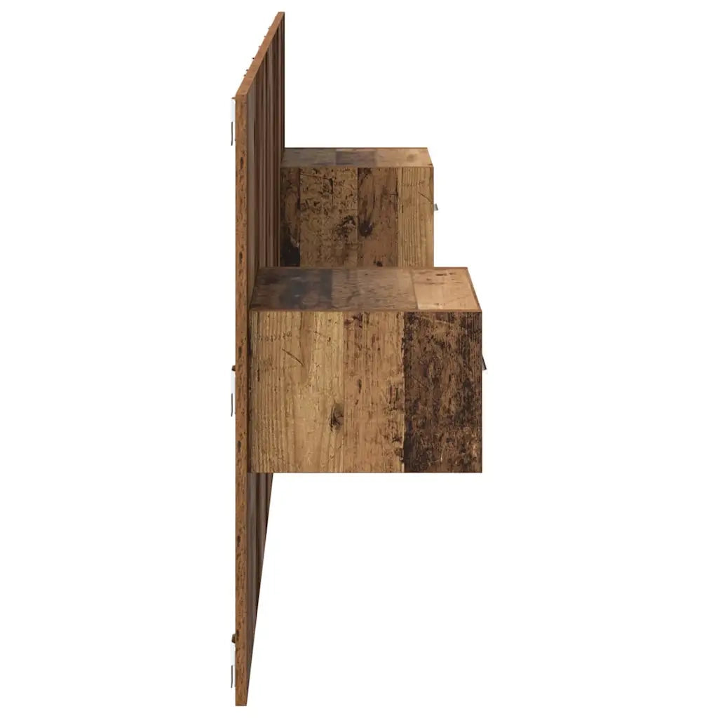 Testata con Comodino 3 pz-Set di 3 Testiera con Contenitore Legno vecchio Legno multistrato 680337