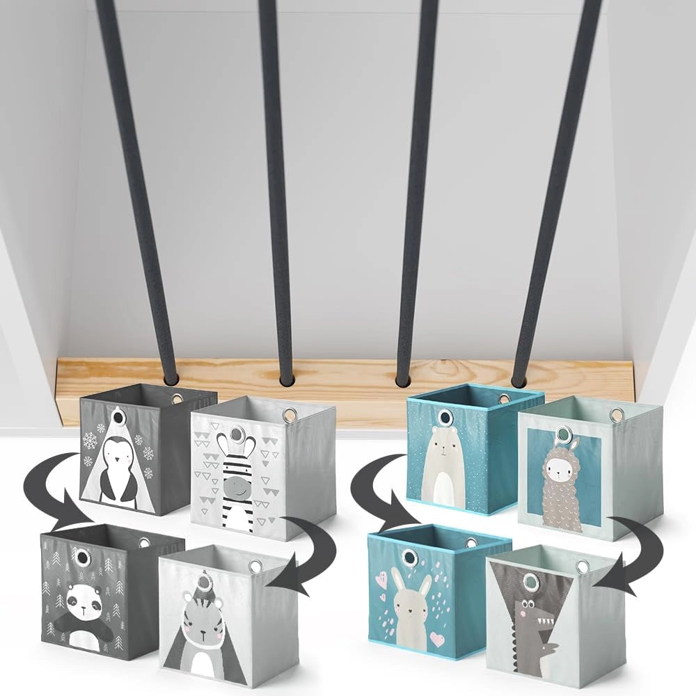 Libreria bambini Marvin, Bianco, 72 x 143 cm con 4 scatole pieghevoli opt.2, adatto per riporre giocattoli e libri