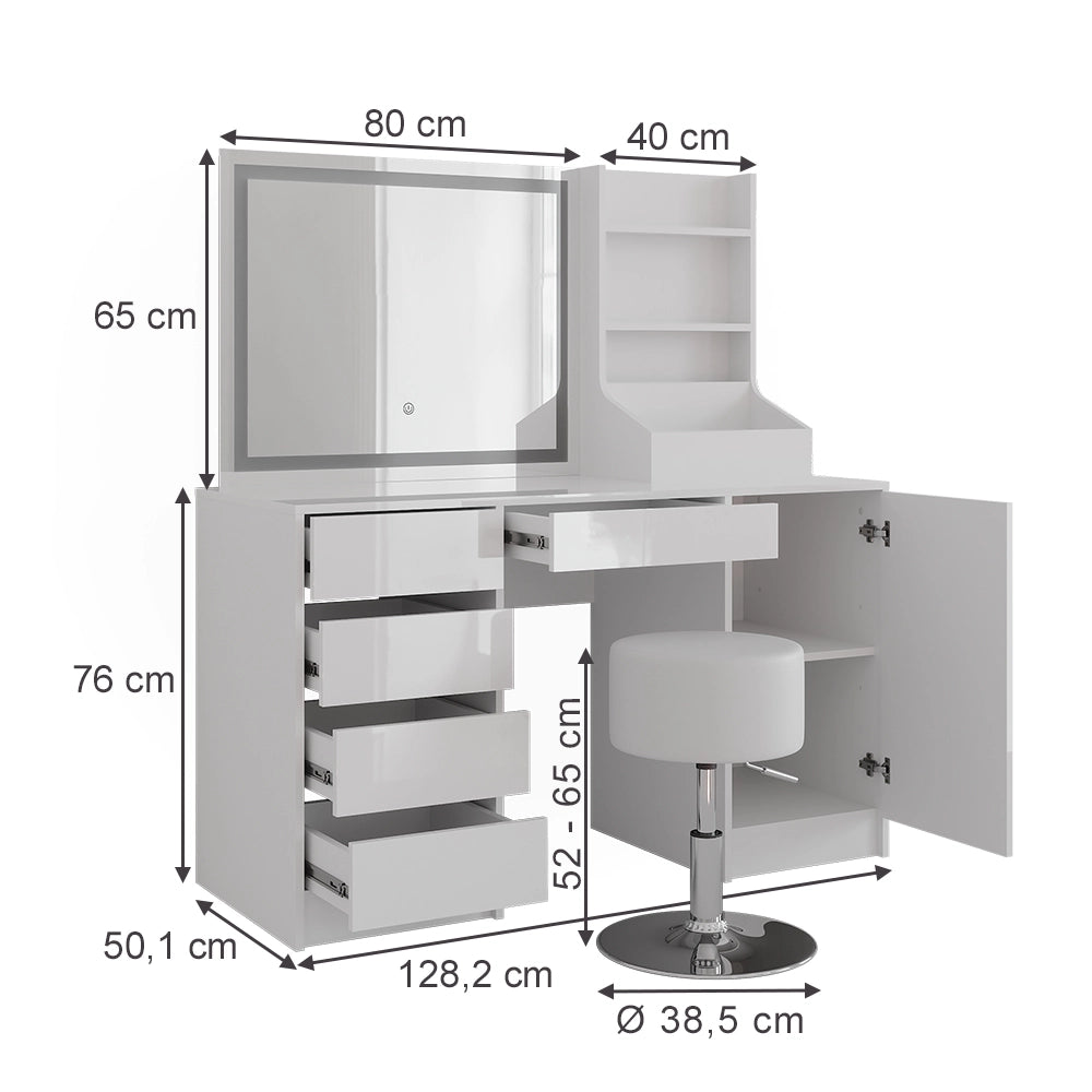 Vicco Tavolo da toeletta Bianco/bianco lucido 128.2 cm 4 parti