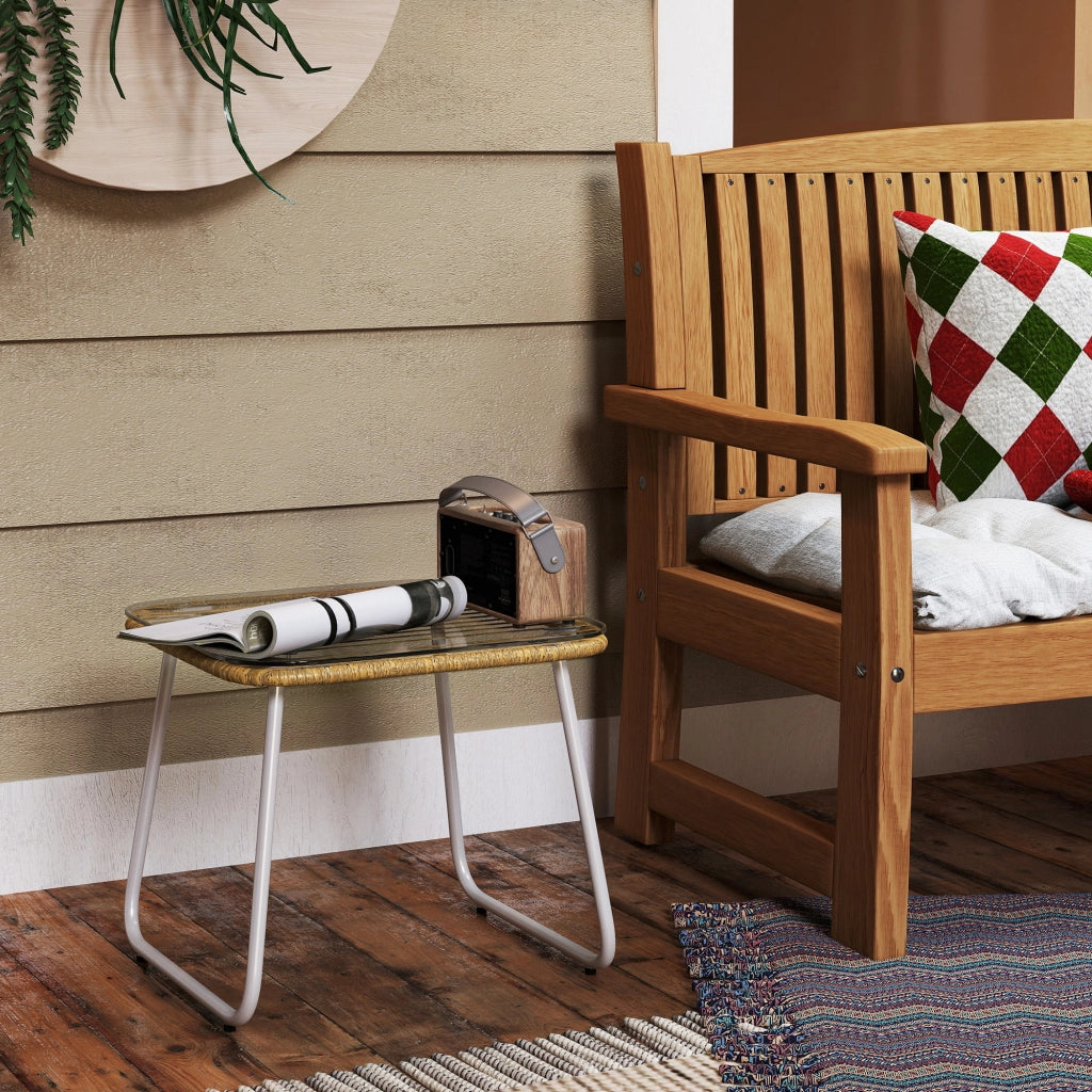 Tavolo da giardino in rattan sintetico con piano in vetro temperato ¨C zephmum ¨C 50x50x44 cm naturale