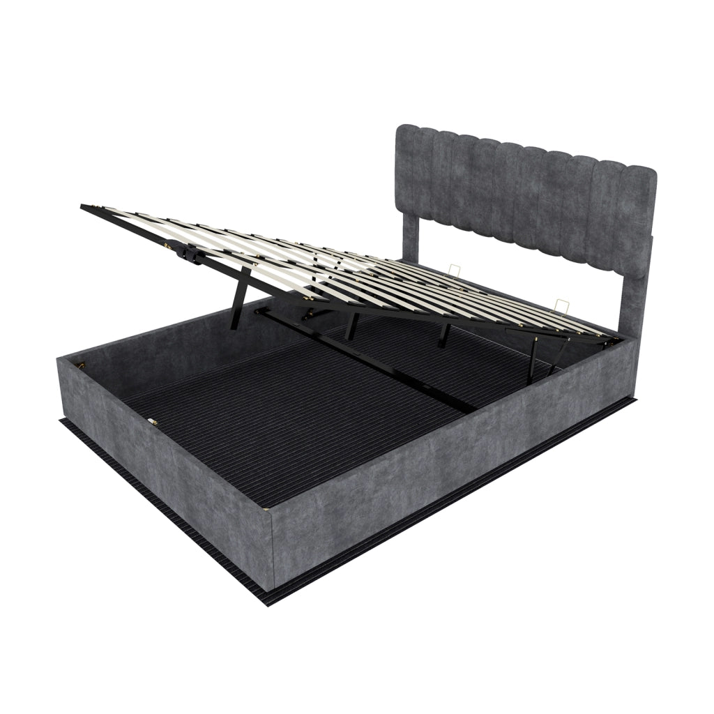 Letto Matrimoniale 160x200 cm; Struttura Letto in Tessuto e Metallo; Grigio
