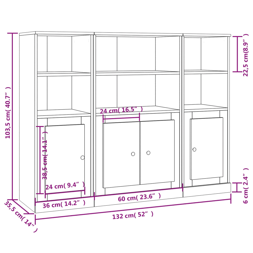 Credenze 3 pz | Madia | Buffet da pranzo | Armadio da pranzo Grigio Cemento in Legno Multistrato
