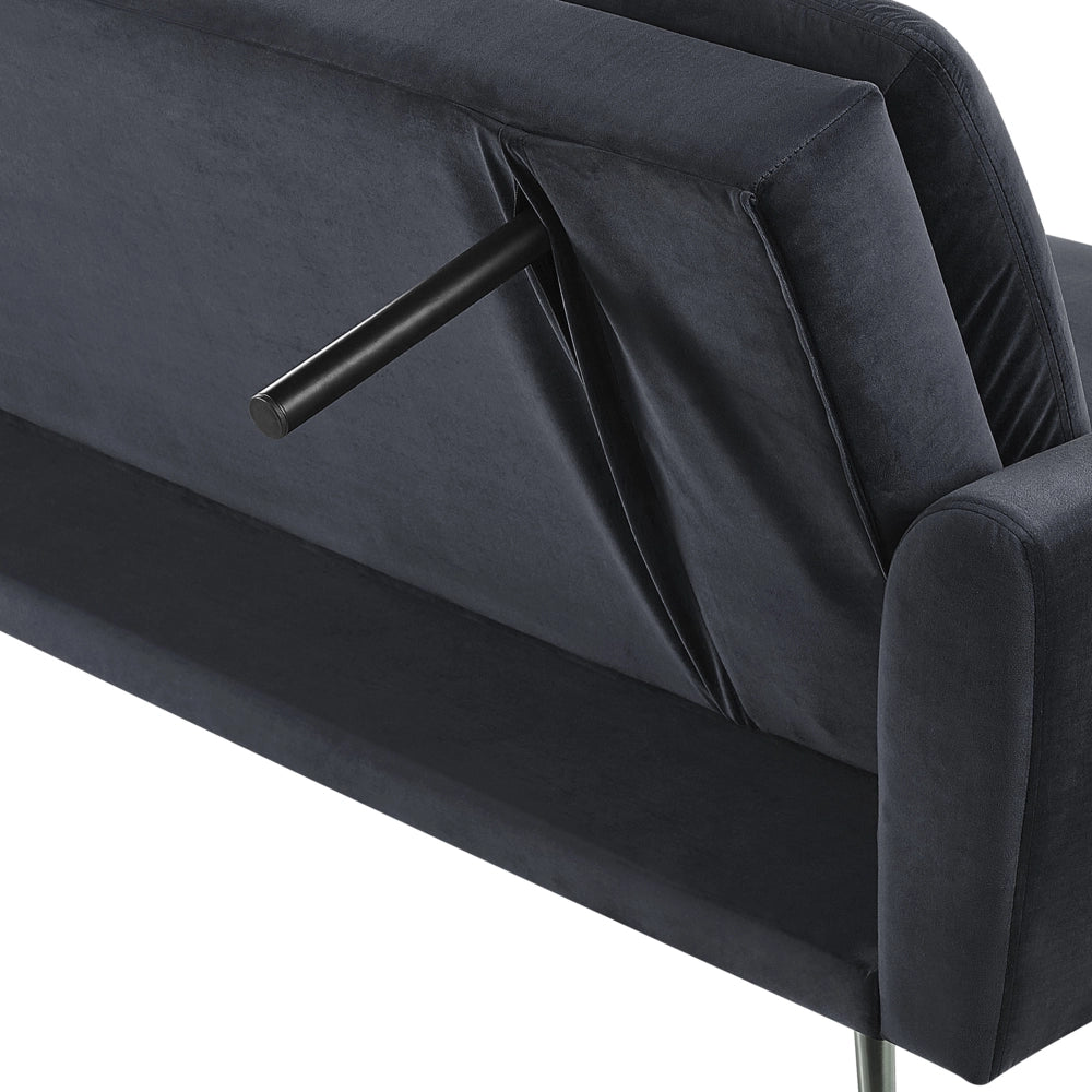 Divano Letto in Velluto Nero 3 Posti Click Clack Gambe In Metallo Dorato
