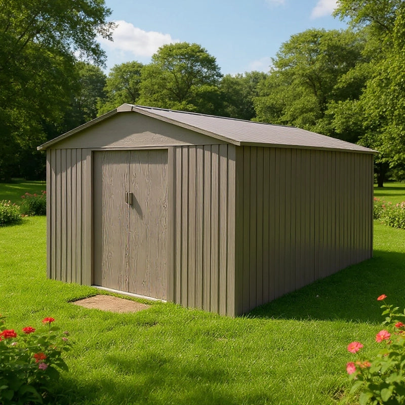 Casetta da giardino in metallo - LEGNO VECCHIO - 9,7 mÂ²