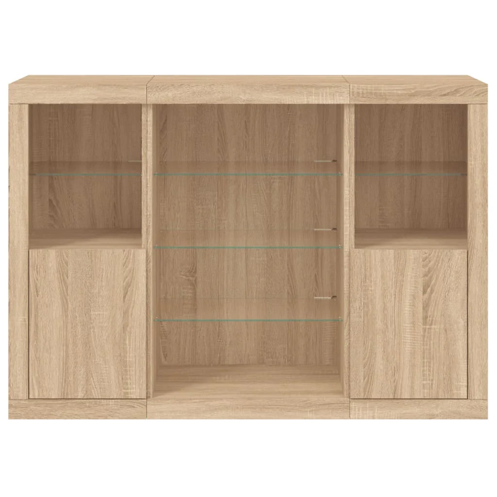 Buffet credenza cassettiera armadio mobile contenitore organizer per cucina soggiorno salotto con luci a LED 3 pezzi legno ingegnerizzato Sonoma marrone 02_0037213