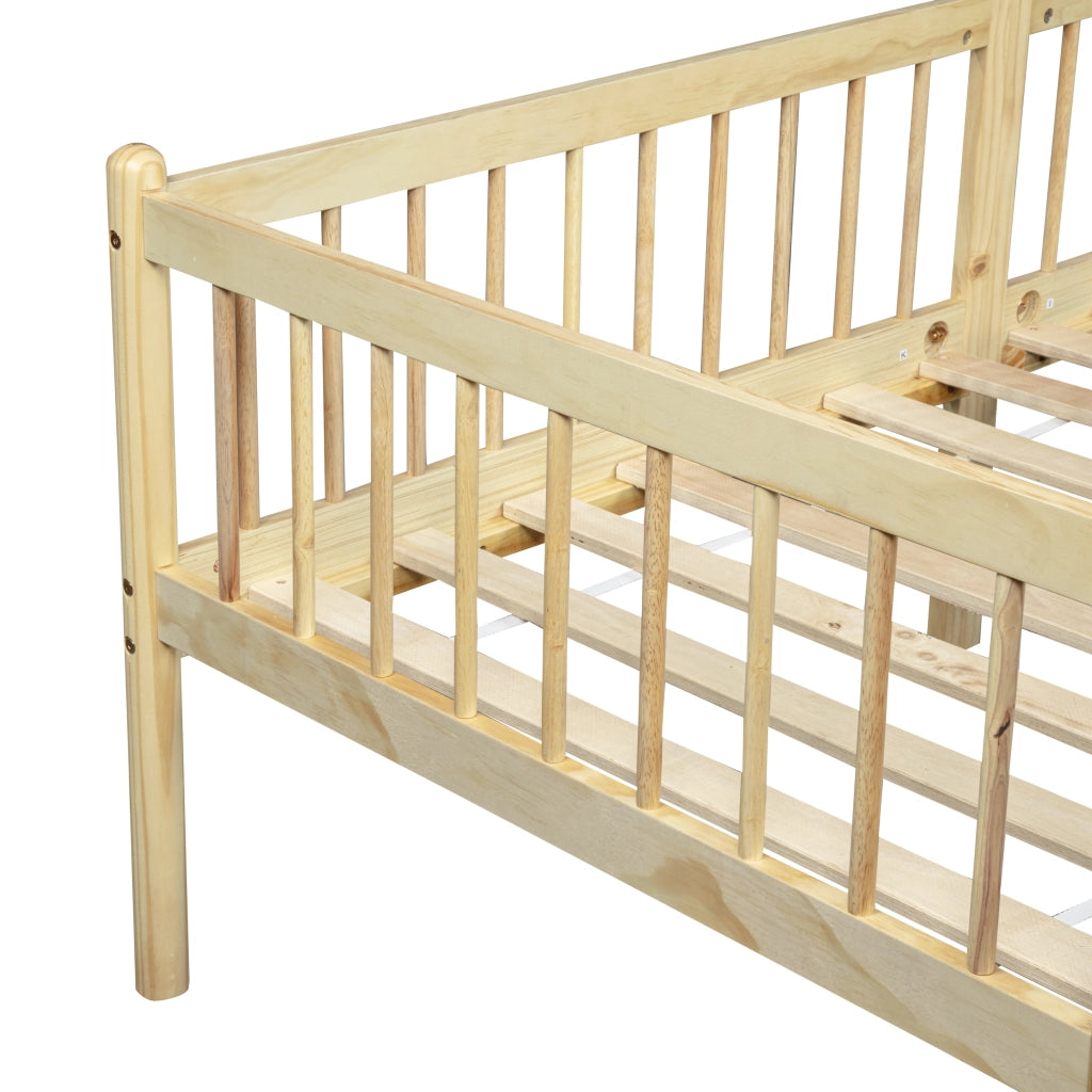 Letto basso 90 × 200 cm con sponde su 3 lati, spazio sotto il letto, senza materasso, in pino naturale
