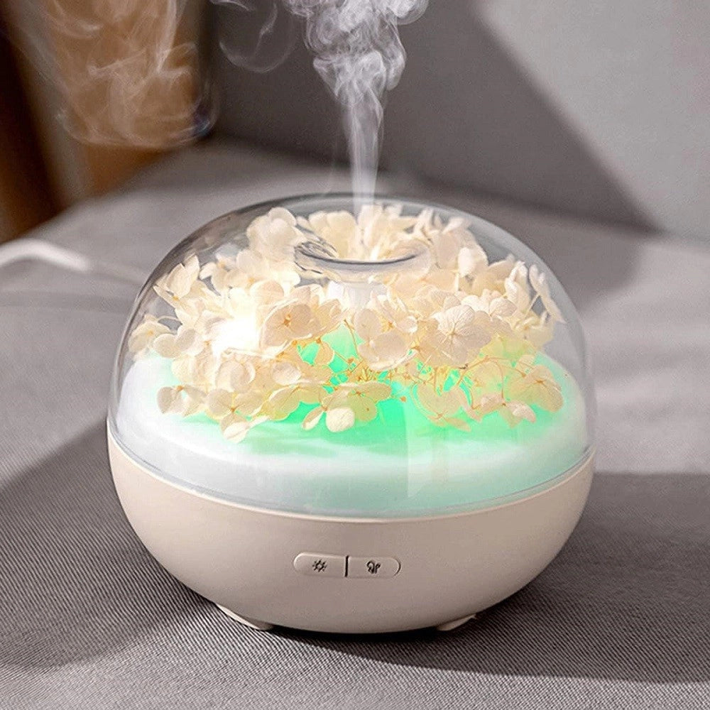 Trade Shop - Diffusore Oli Essenziali Fiori Eterni Ultrasuoni Umidificatore Usb 7 Luci Led Beige -