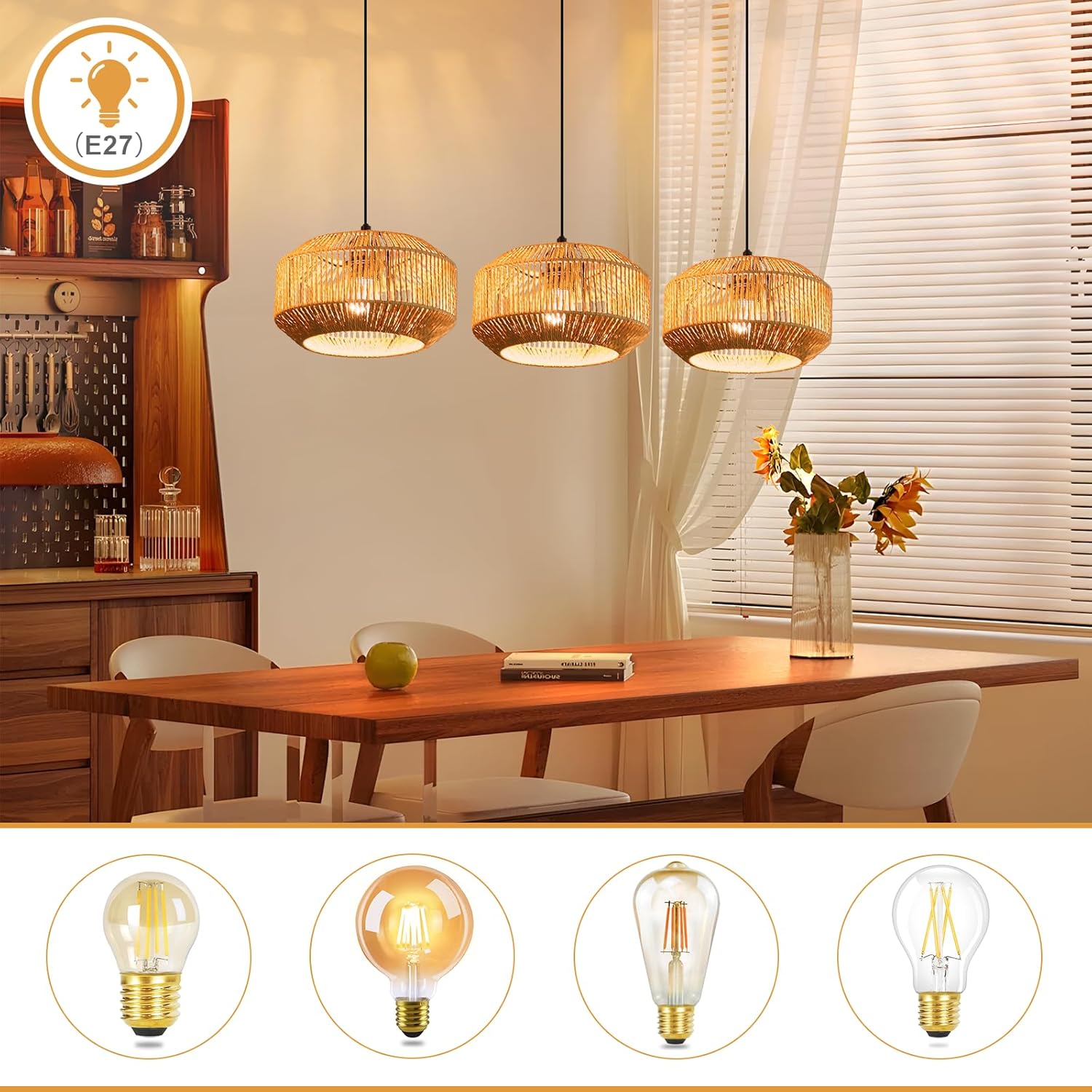 Lampada a sospensione ZMH vintage a 3 luci E27 per sala da pranzo (lampadina non inclusa)