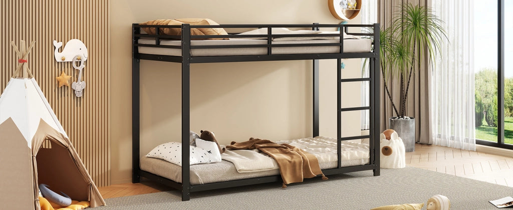 LETTO A CASTELLO 90x200 cm in metallo nero, struttura quadrata