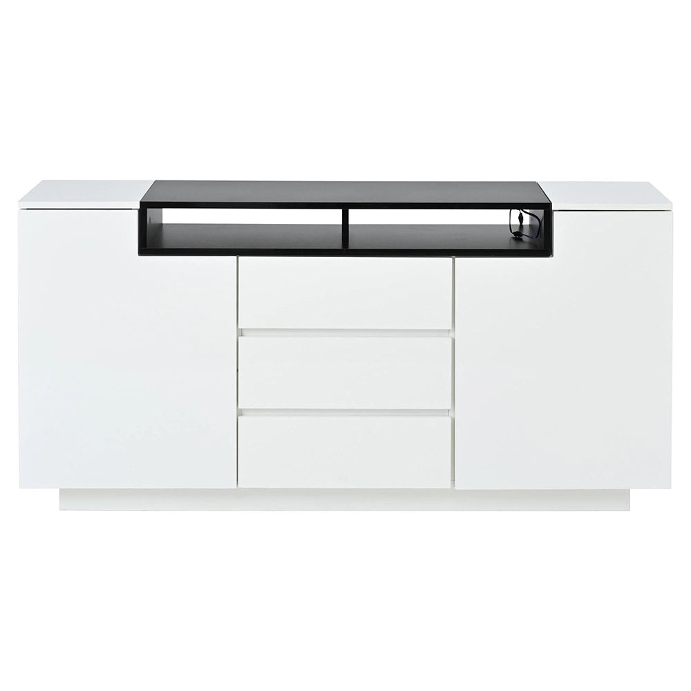 Credenza Soggiorno Angolare 140x40x68cm - Xylo - 2 Ante Lucide con LED Regolabile, Bianco e Nero