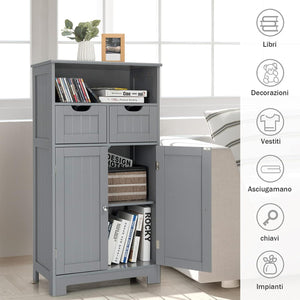 Armadietto Terra da Bagno Mobile Autoportante, Mobiletto Ufficcio Multiuso, con Cassetti e Ripiani, Ampio Spazio, Legno (Grigio)