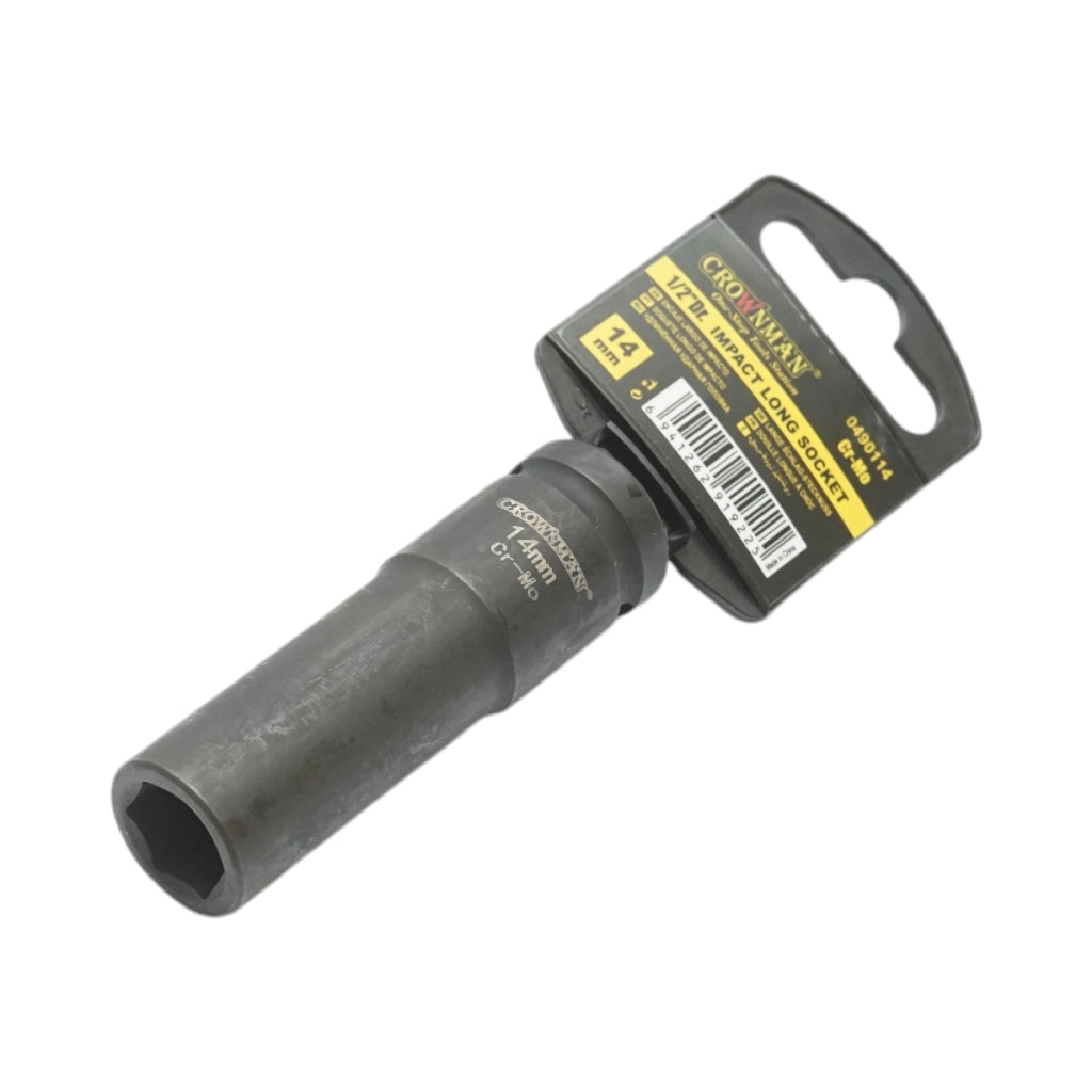 Chiave a bussola a impatto Crownman da 14 mm, quadrata in acciaio Cr-Mo da 1/2".