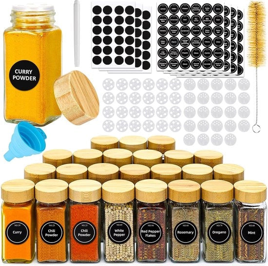 Set di contenitori per erbe in vetro e legno - 24 pezzi - 120ml - per la conservazione in cucina