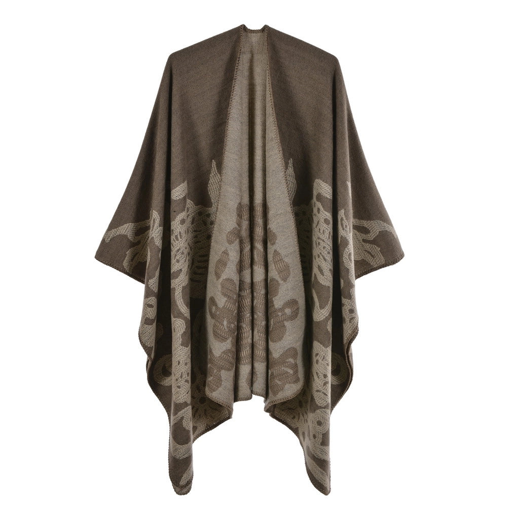 Sciarpa/stola da donna, scialle/mantella spessa in cashmere con orlo spaccato, alla moda.