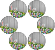 Tavoliere di Pasqua Tavoliere con coniglietti e fiori Tavoliere in legno rotondi Set da 6 per tavola da pranzo Tavoliere da cucina lavabili Tavoliere da cucina colore 3 15.4x15.4inx6