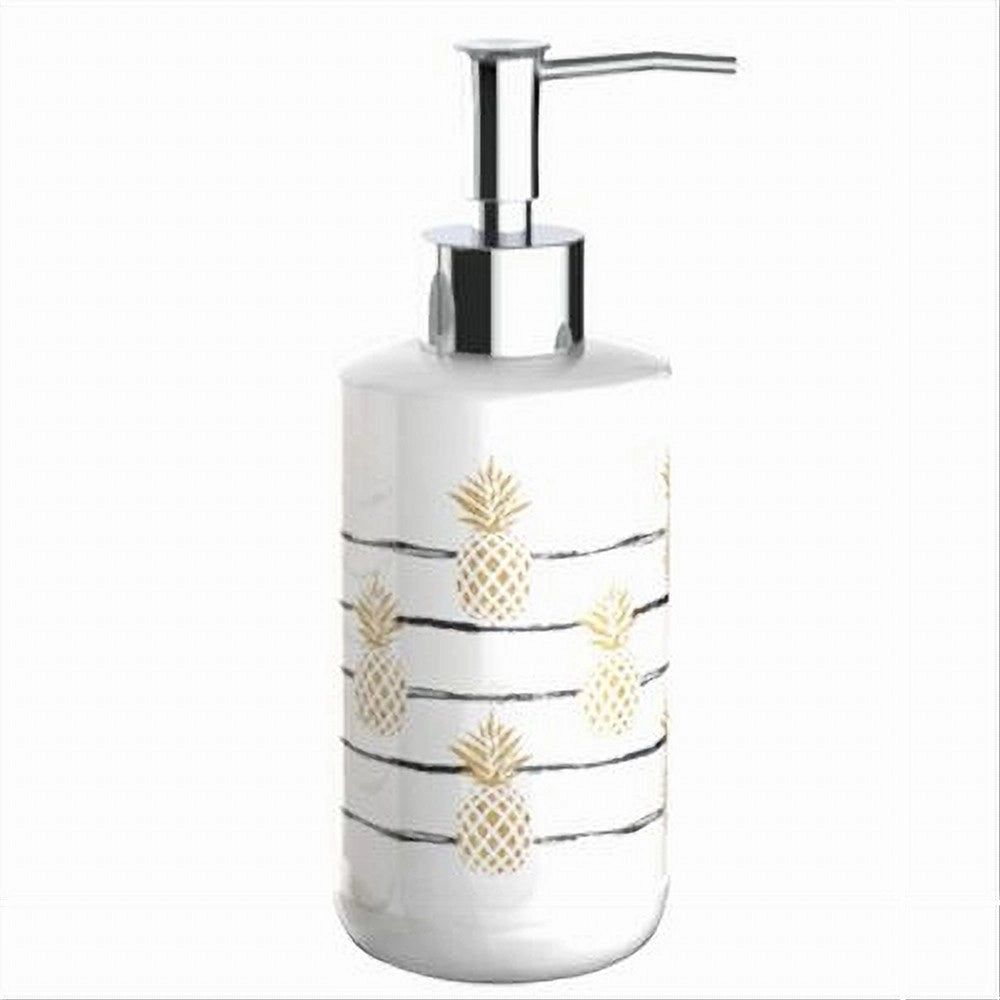 Trade Shop - Dispenser Porta Sapone Liquido Bianco Ananas Accessorio Per Arredo Bagno 69752 -