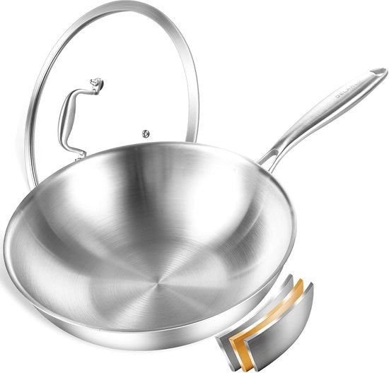 Wok in acciaio inossidabile da 10 pollici - sicuro per induzione e forno