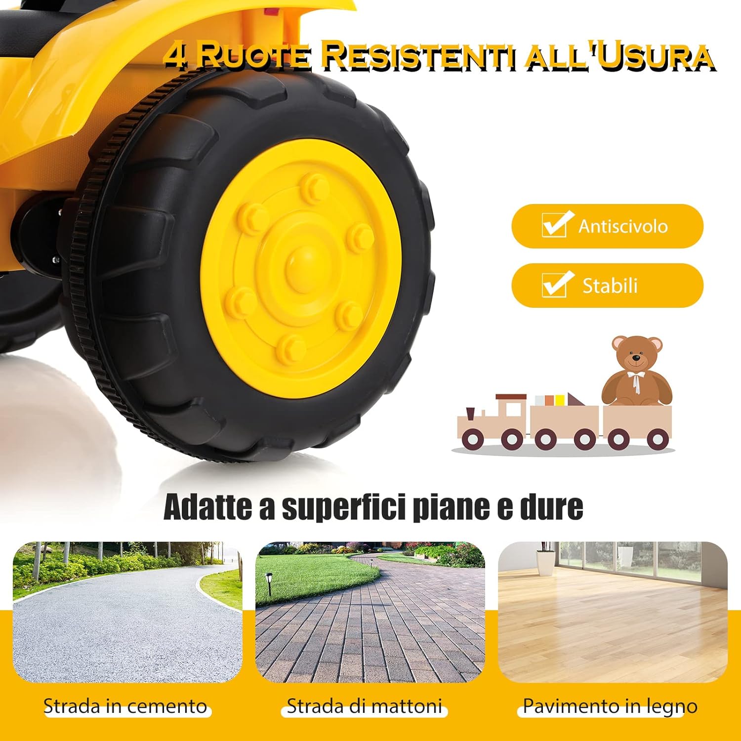 12 V Escavatore per Bambini, con Telecomando, Benna di Scavo Regolabile Musica e Fari a LED, Ruspa Elettrica per Bambini di 3-8 Anni, Giallo