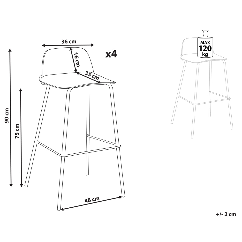 Set di 4 sgabelli da bar moderni in plastica bianca sintetica e gambe in metallo stile moderno contemporaneo