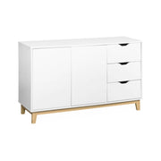 Credenza effetto legno con gambe in legno 2 ante, 120cm, bianco