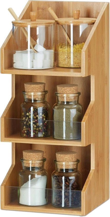 Organizzatore in bambù con 3 cassetti - 41 x 18 x 17 cm - per scrivania o cucina - magazzino naturale in legno