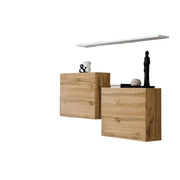 Set di mobili per soggiorno SWITCH SBI design, colore quercia Wotan e scaffale bianco.