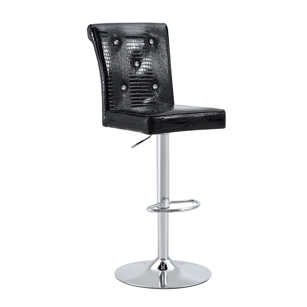 Sgabello da bar vintage con design effetto coccodrillo e dettagli cristallo, seduta comoda impermeabile in PVC nero