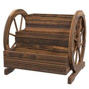Fioriera da Esterno a 3 Livelli 62x61x57 cm con Ruote Decorative in Legno di Abete Carbonizzato