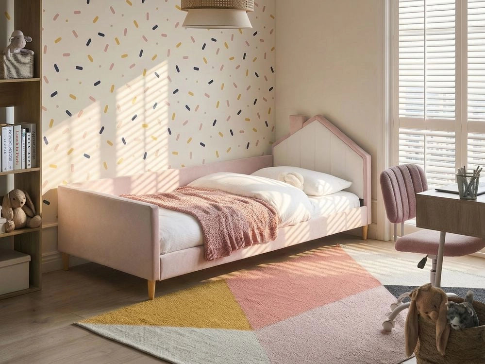 Letto singolo in velluto tortora con base a doghe 90 x 200 cm Camera Moderna Tradizionale