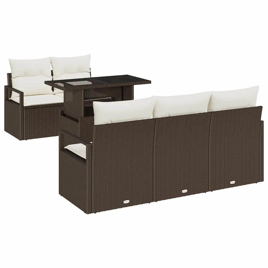 Set Divano da Giardino 6 pcs Marrone e Crema polyrattan