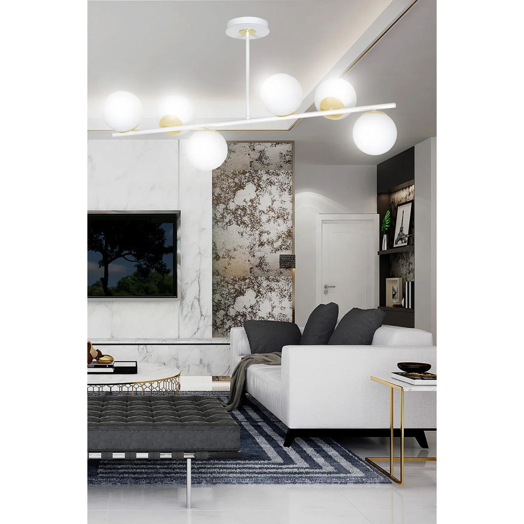 Plafoniera Contemporaneo Vishnu Acciaio Bianco Oro 4 Luci E14 Ip20