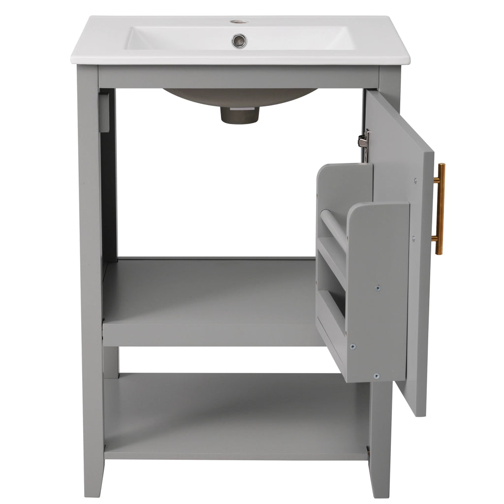 Mobile lavabo da bagno a pavimento 61 cm con lavabo in ceramica grigio