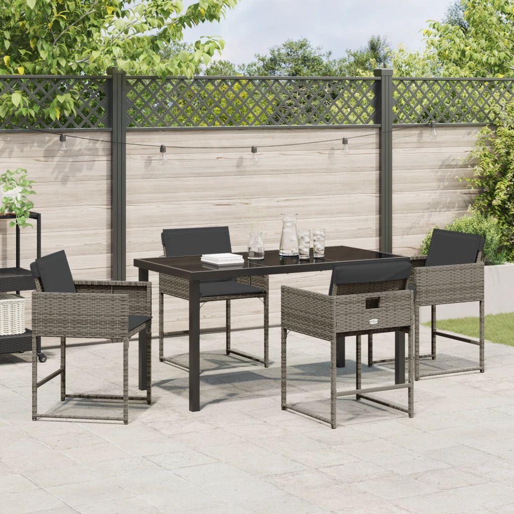 Set da pranzo da giardino a 5 pezzi con cuscini grigio rattan PE