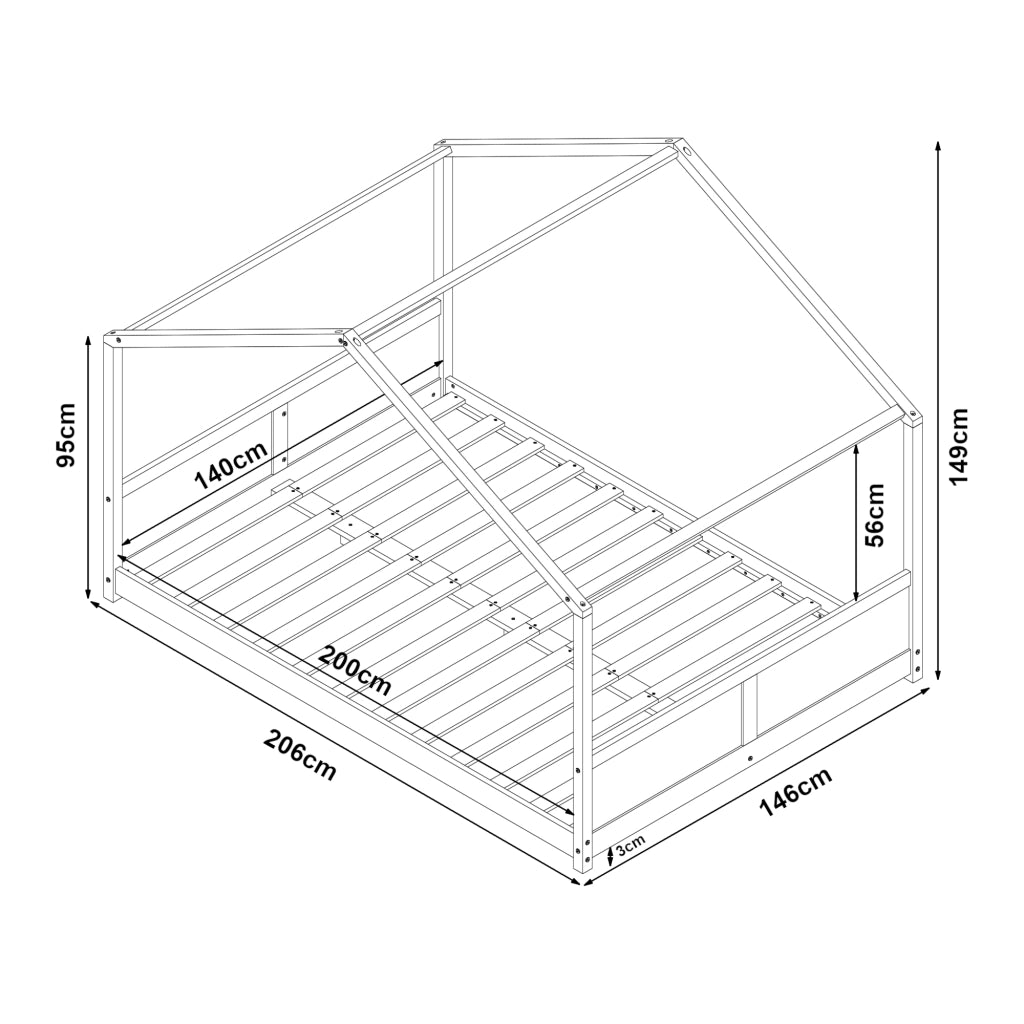 Letto per Cameretta Simo a Casetta con Materasso 140 x 200 cm in Legno di Pino - Bianco [en.casa]