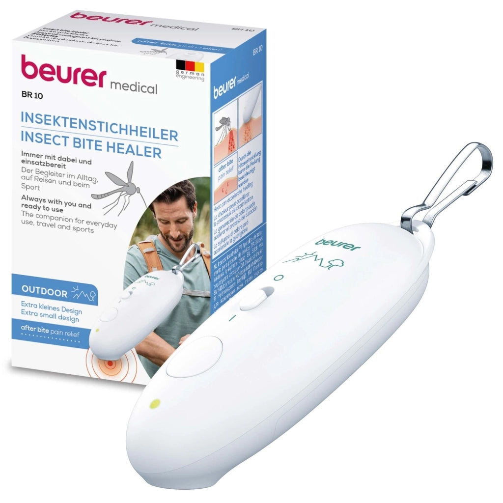 Beurer BR 10 - Dispositivo per punture d'insetto, con piastra in ceramica riscaldante, programma rapido da 3 s e alimentazione a batterie, colore Bianco