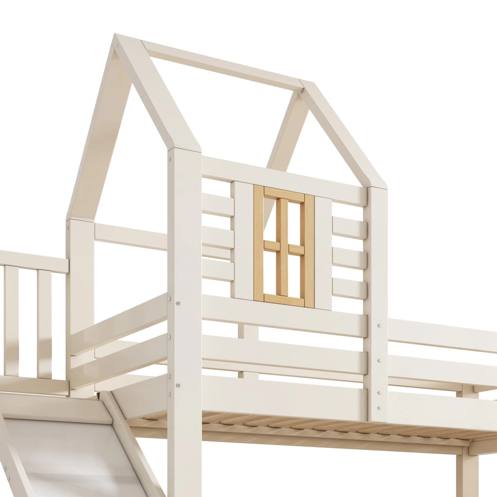 LETTO A CASTELLO 90x200/140x200 cm con scivolo cassetto e scala Bianco Legno