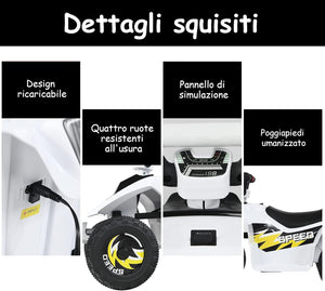 6V Quad Elettrico per Bambini con Batteria, Mini Quad con Funzione Avanti/Indietro, Velocità Massima 4,6 km/h (Bianco)
