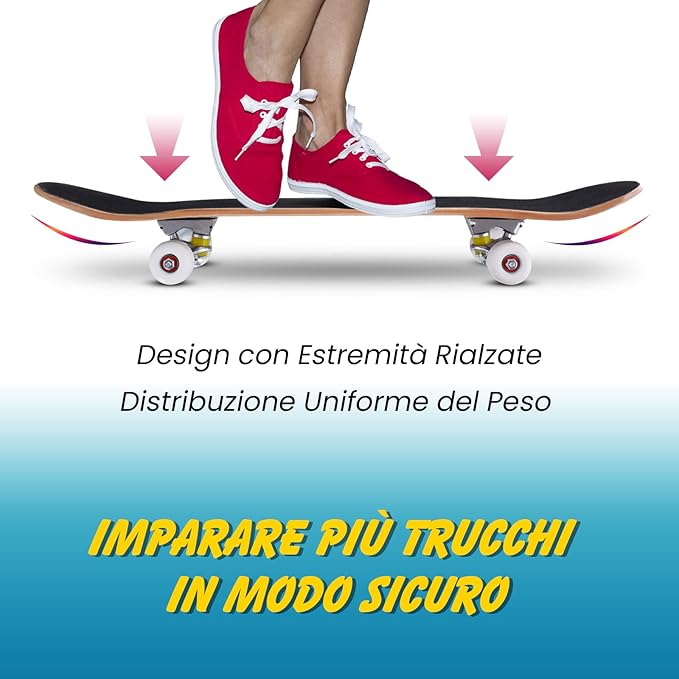 Skateboard Mini Cruiser Completa Longboard in Legno di Acero, Colori a Scelta, 79 x 20 cm