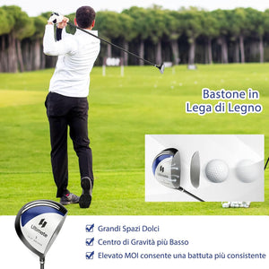 Set Completo di Mazze da Golf da Uomo, 9 Pezzi, Include Driver in Lega, Legno Fairway 3, Ibrido 4, Ferri 6, 7, 8, 9 e P, Putter e Copri Testa per Golfisti Destrimani