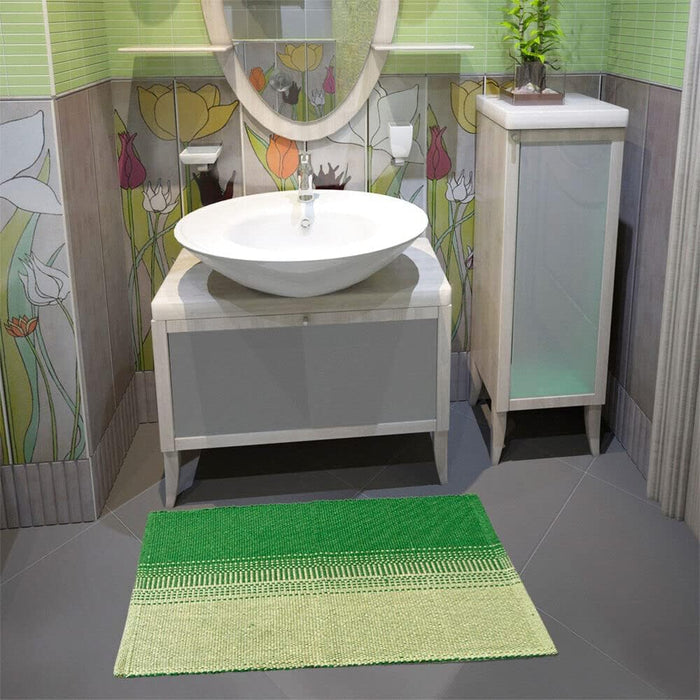 Tappeto Cucina Bagno Puro Cotone Assorbente Tessuto Intrecciato a Mano Verde 55x140 cm