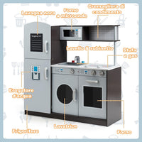 Cucina Giocattolo per Bambini, Cucina in Legno con Luci, Manopole e Accessori per Cucina, con Forno, Lavello, Armadietto e Pulsanti, Ideale per Bambini più di 3 Anni