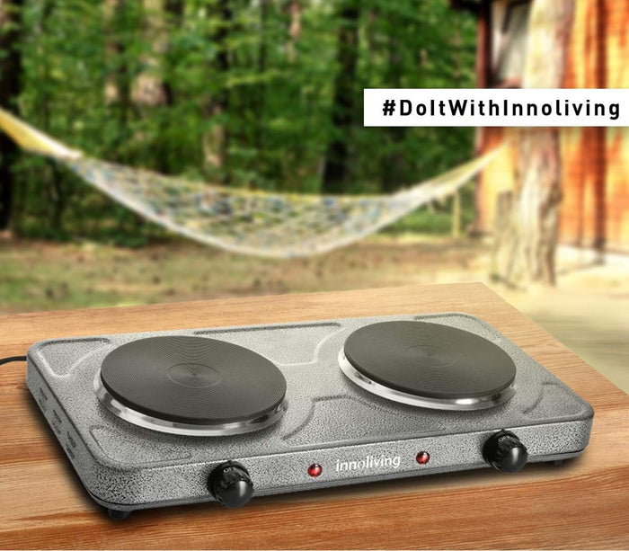 Innoliving Piastra Elettrica Doppia INN-748 con Diametro Piastre 15,5cm, 5 Livelli di Regolazione Temperatura