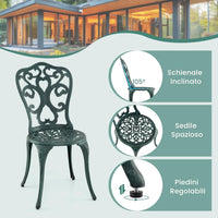 Set da Bistro da Patio a 3 Pezzi, Sedie e Tavolo in Alluminio con Foro per Ombrello, Set da Bistro da Esterno per Veranda, Giardino e Piscina (Verde)