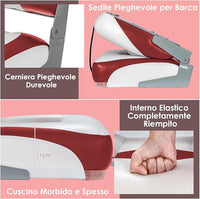Set di 2 Sedie da Barca, Sedie per Barca Con Schienale Basso, Sedia da Barca Pieghevole, con Schiuma Spessa, Cinghia di Fissaggio, 50 x 42 x 52 cm (Rosso+Bianco)