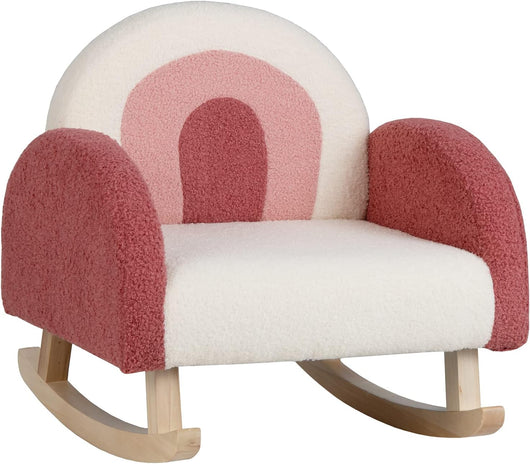Sedia a Dondolo per Bambini con Gambe in Legno Massello, Poltrona per Bambini di 3-5 Anni, Divanetto Singolo Imbottito per Cameretta, 50,5 x 49 x 50,5 cm, Portata 50 kg (Rosso)